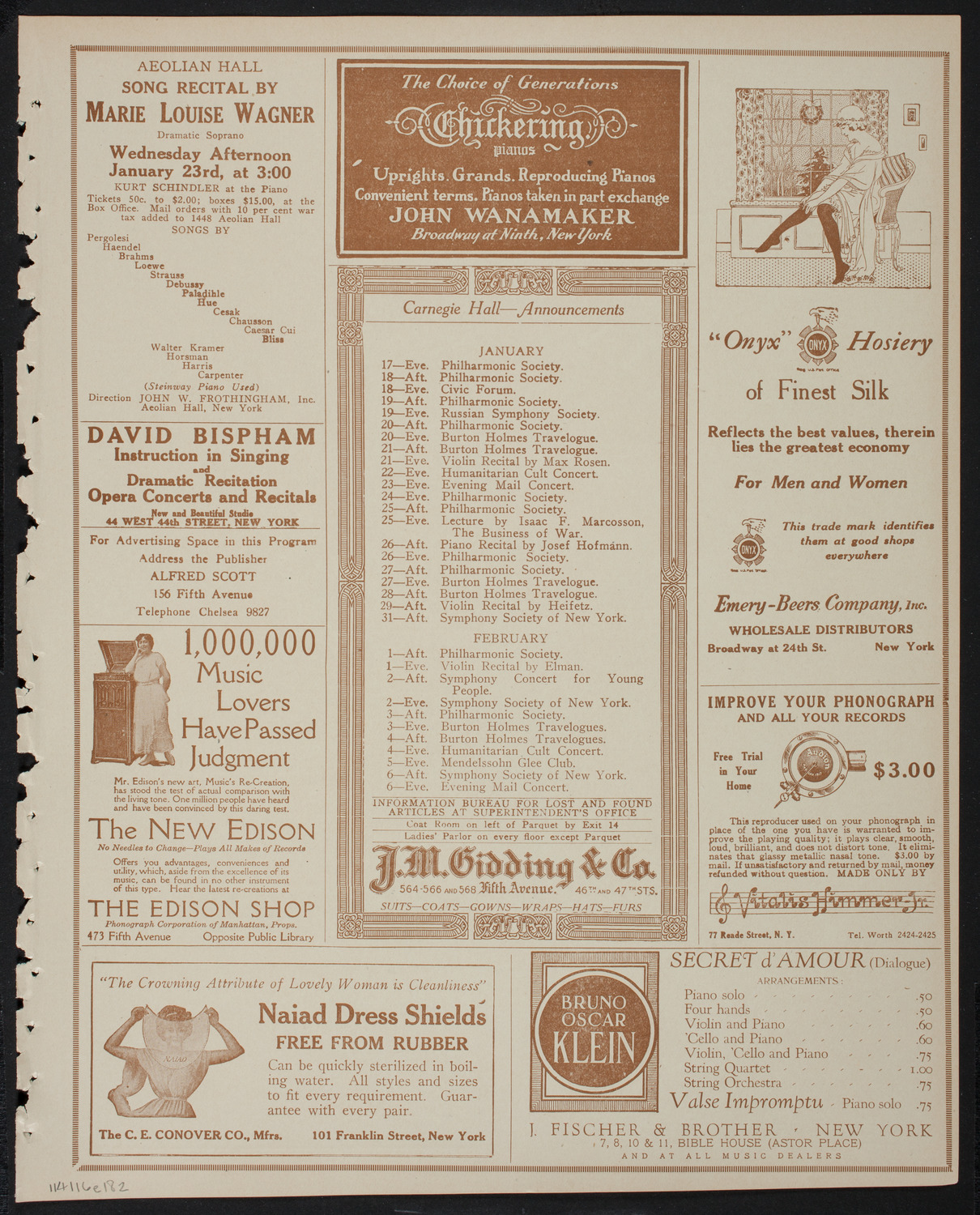 German Press Club Concert, January 16, 1918, program page 3