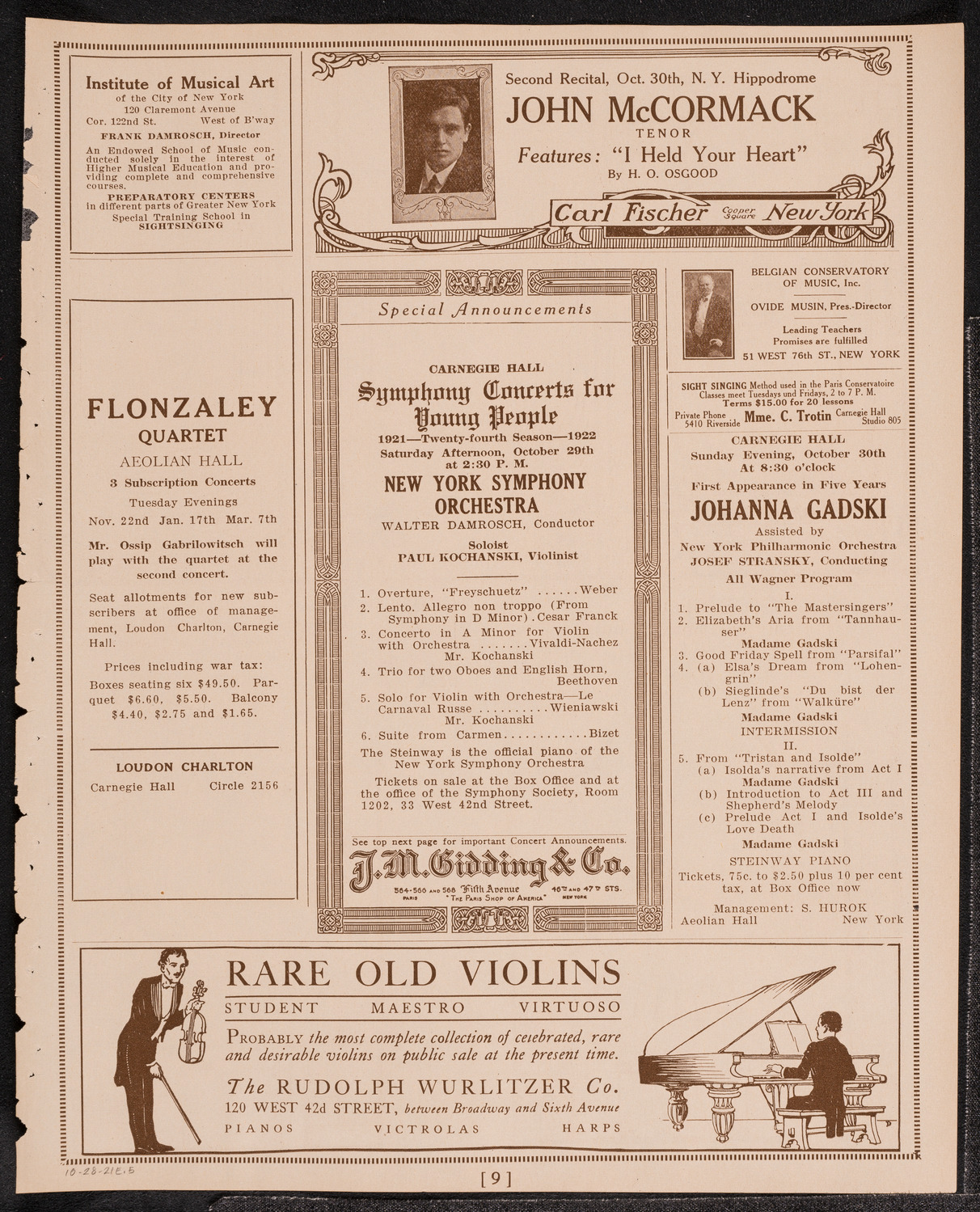 Emmy Destinn, Soprano, October 28, 1921, program page 9