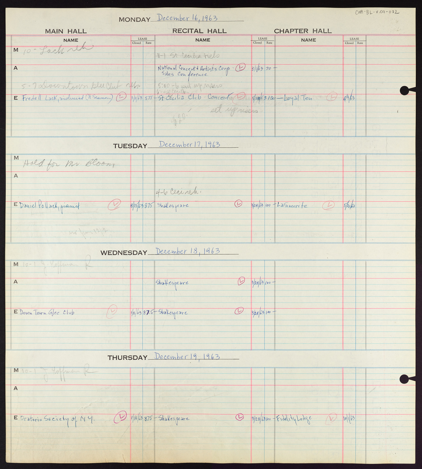 Carnegie Hall Booking Ledger, volume 9, page 32