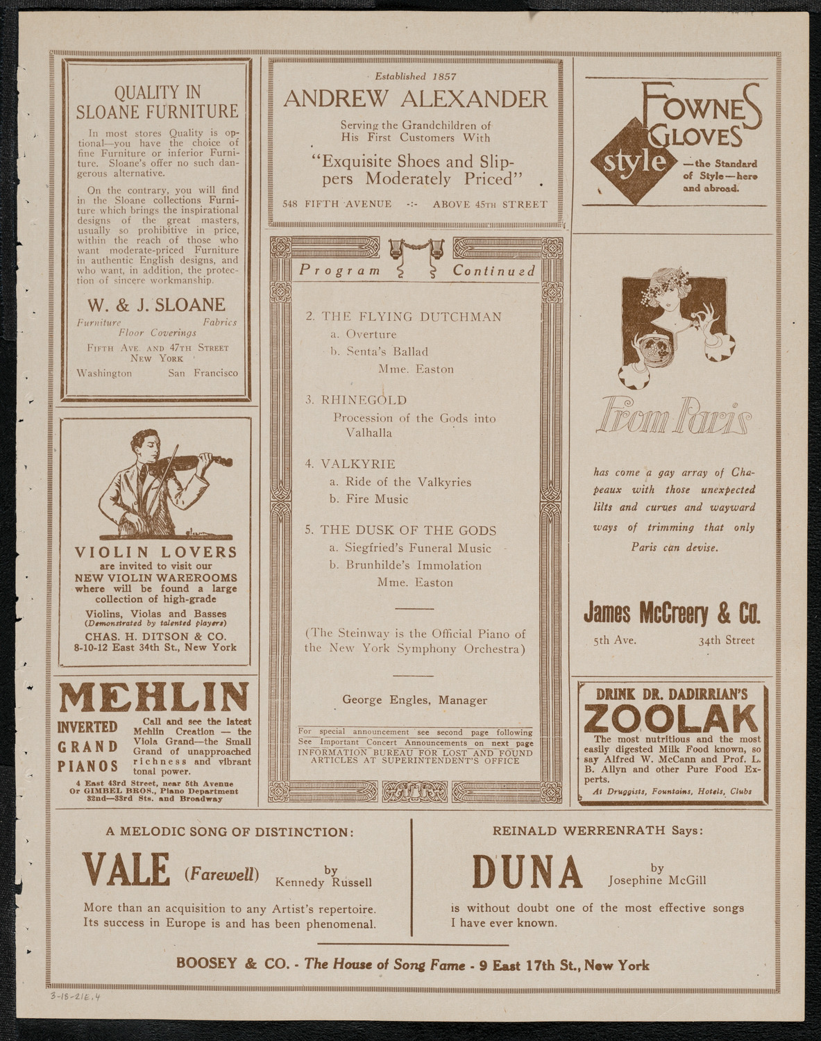 New York Symphony Orchestra, March 18, 1921, program page 7