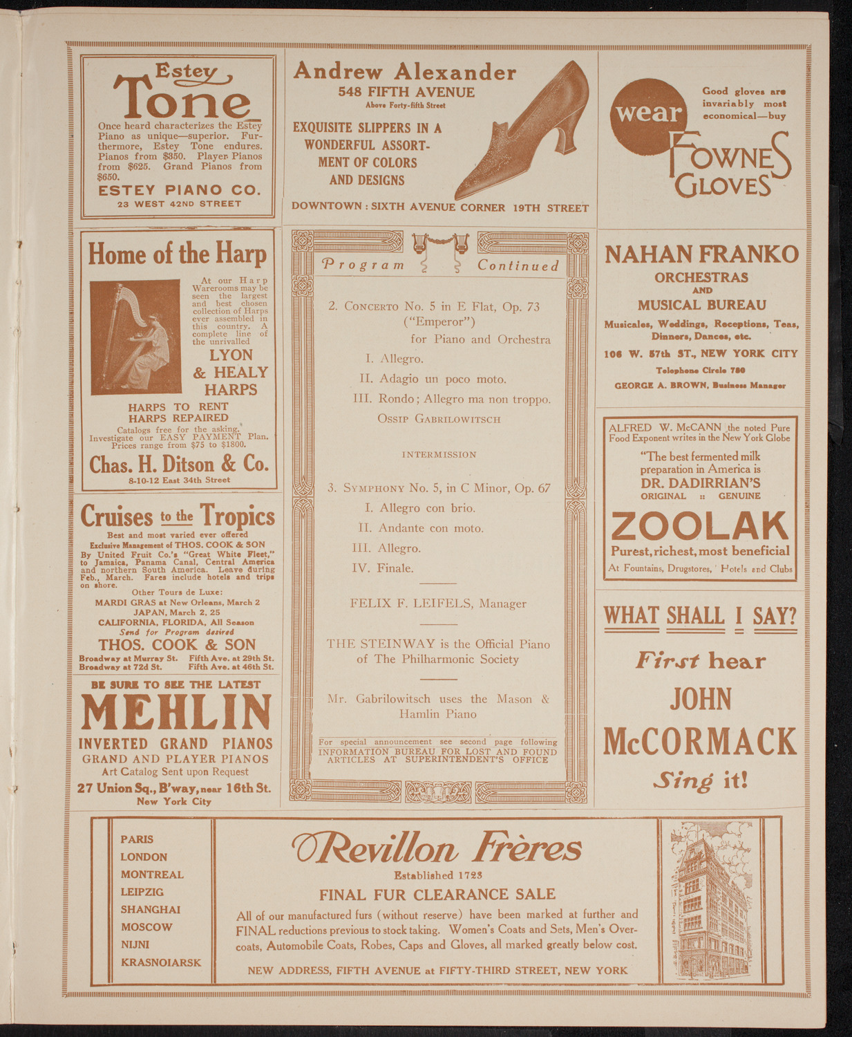 New York Philharmonic, March 2, 1916, program page 7