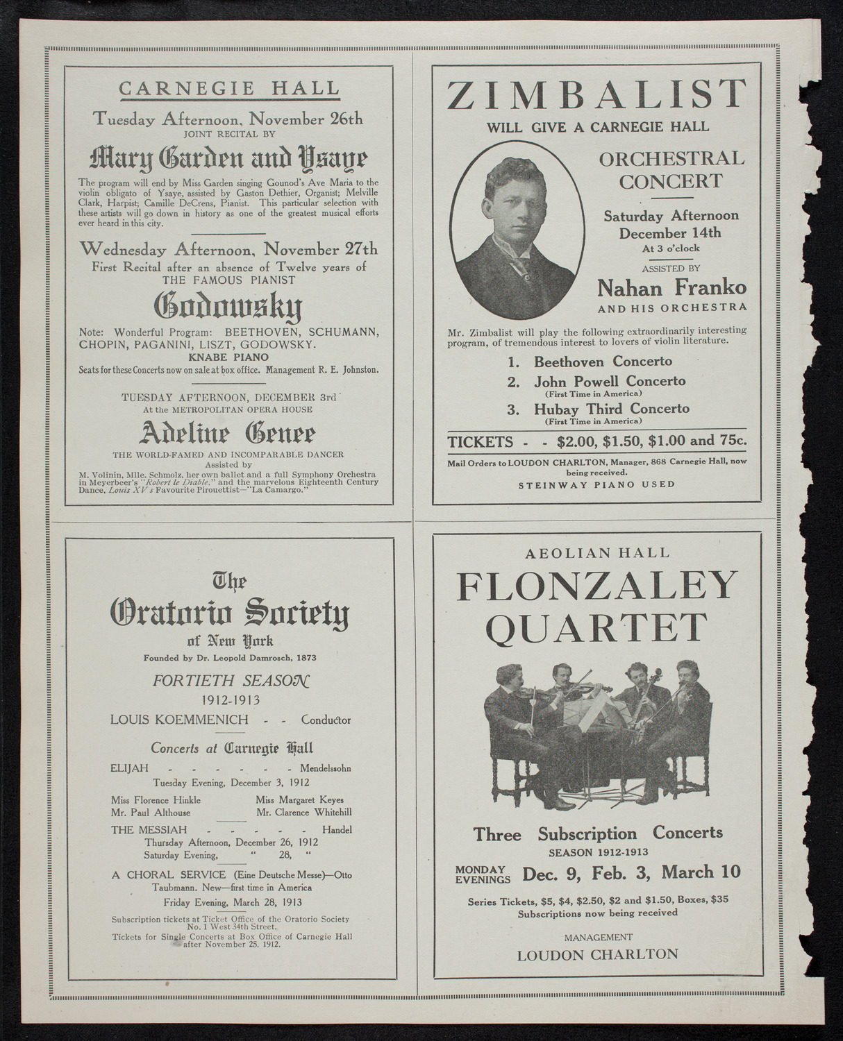 New York Philharmonic, November 21, 1912, program page 10
