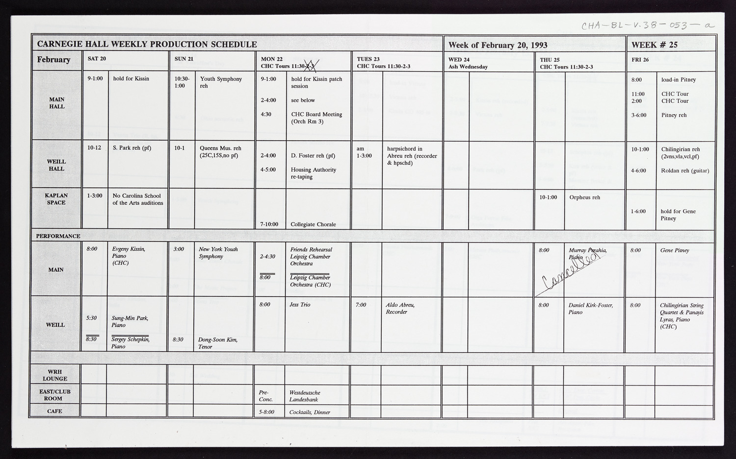 Carnegie Hall Booking Ledger, volume 38, page 53a