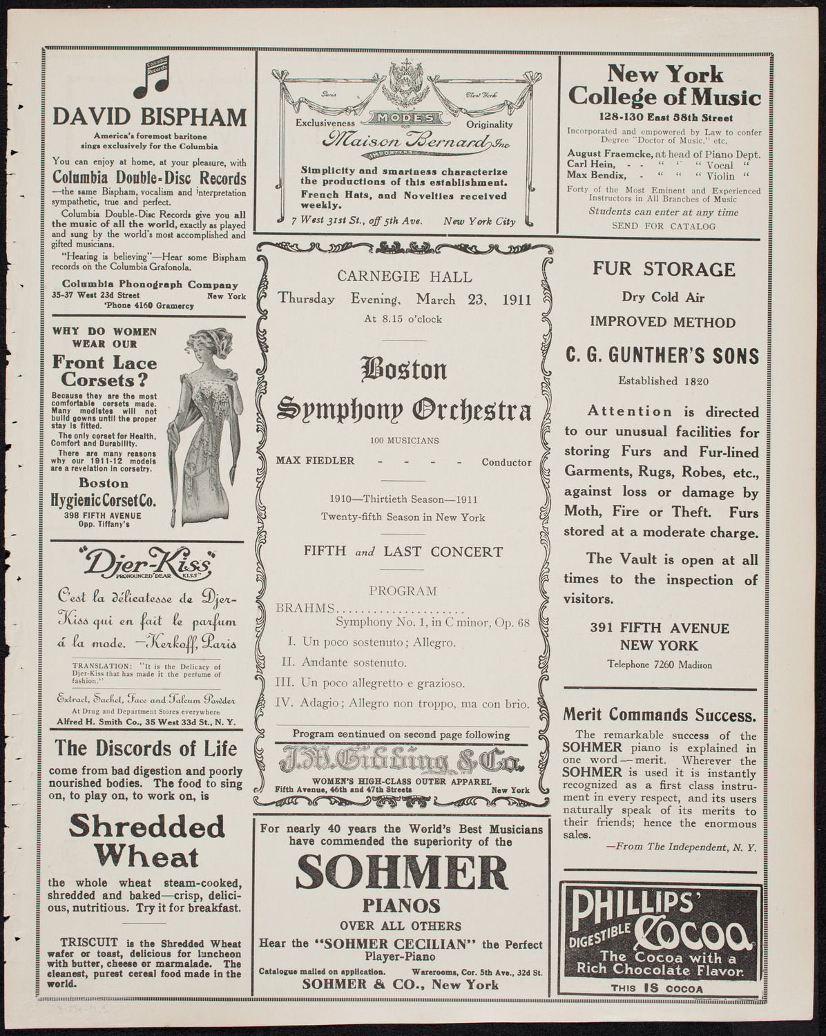 Boston Symphony Orchestra, March 23, 1911, program page 5