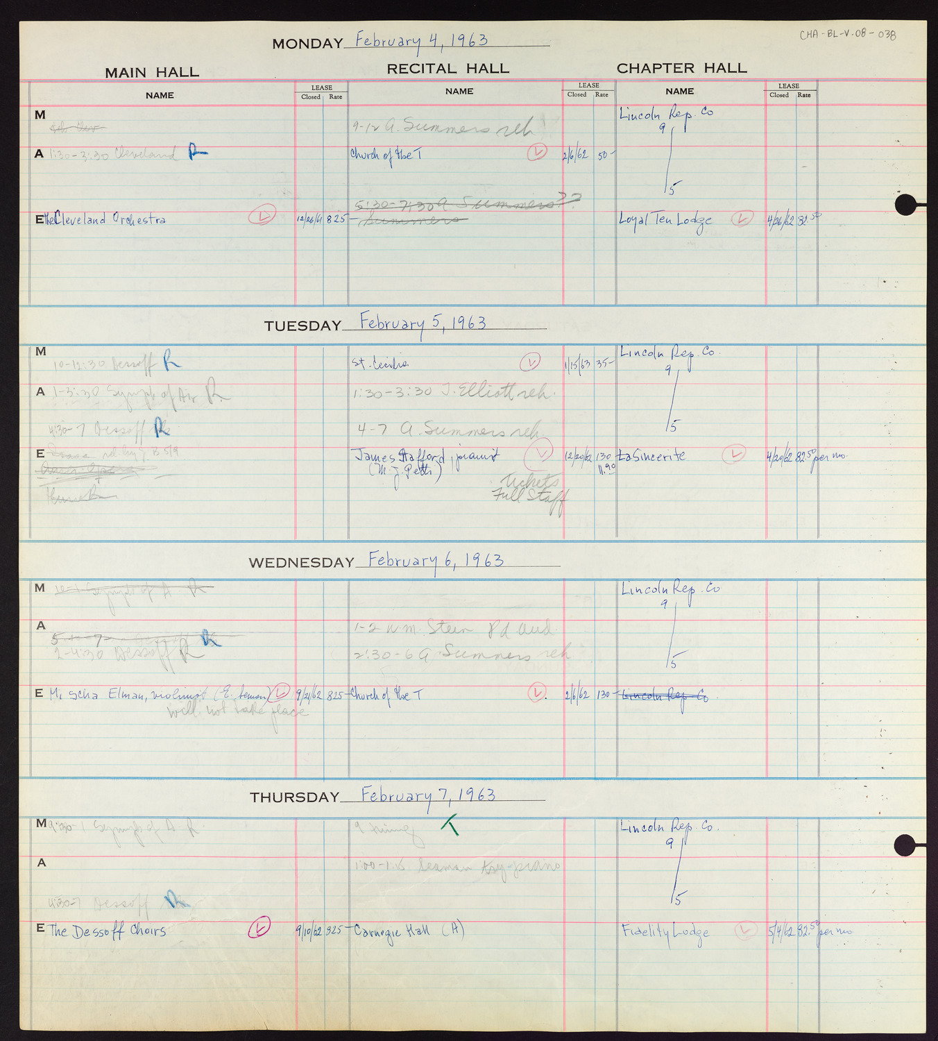 Carnegie Hall Booking Ledger, volume 8, page 38