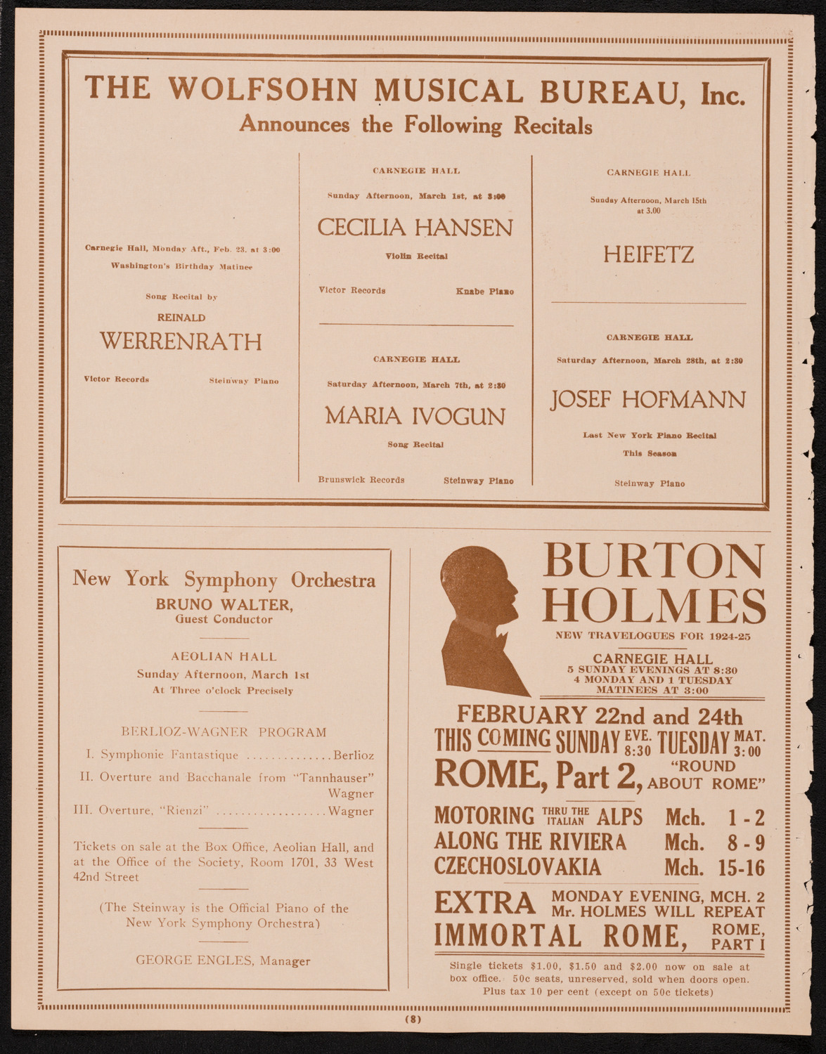 New York Philharmonic, February 22, 1925, program page 8