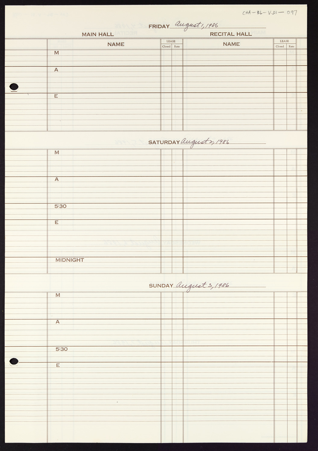 Carnegie Hall Booking Ledger, volume 31, page 97