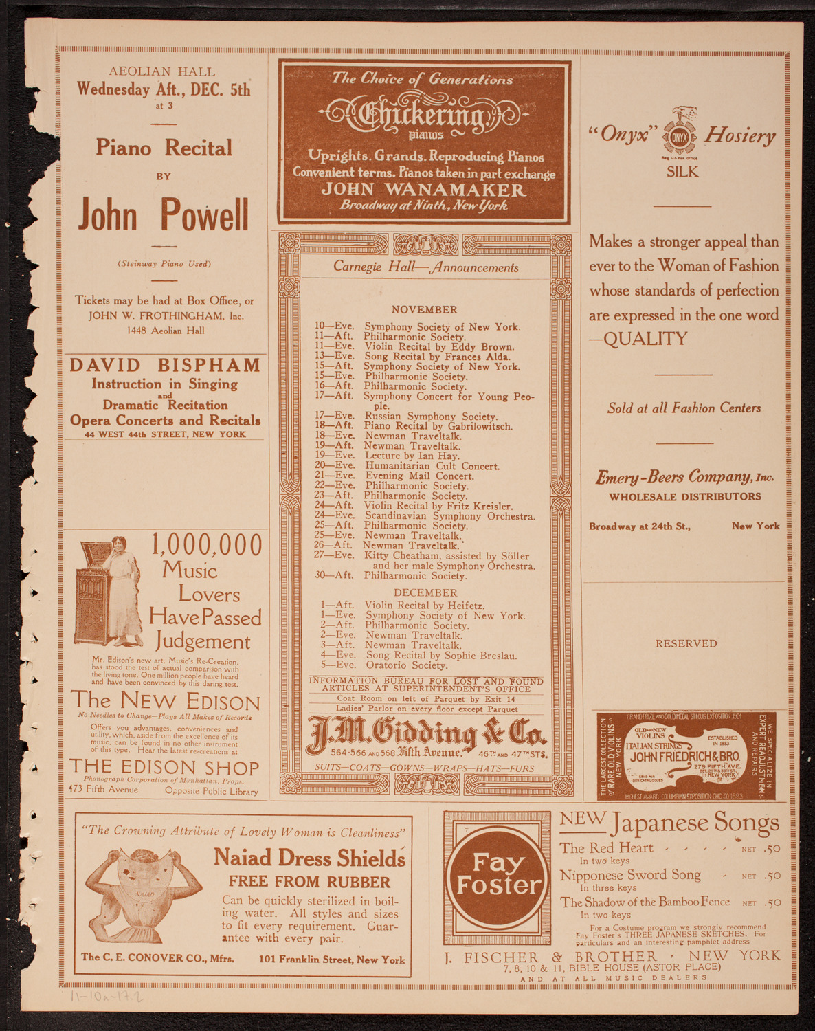 Boston Symphony Orchestra, November 10, 1917, program page 3