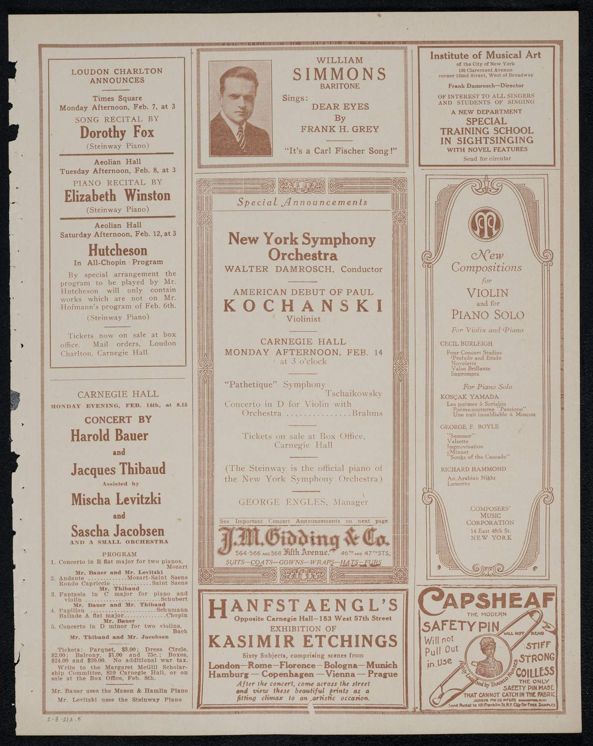 New York Symphony Orchestra, February 3, 1921, program page 9