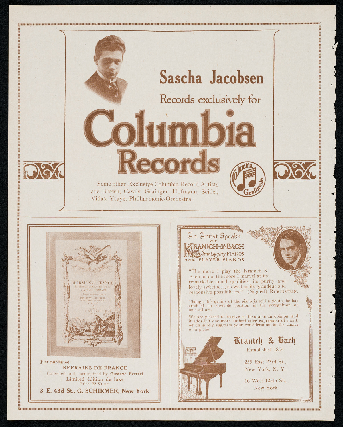Mischa Levitzki, Piano and Sascha Jacobsen, Violin, December 23, 1920, program page 6