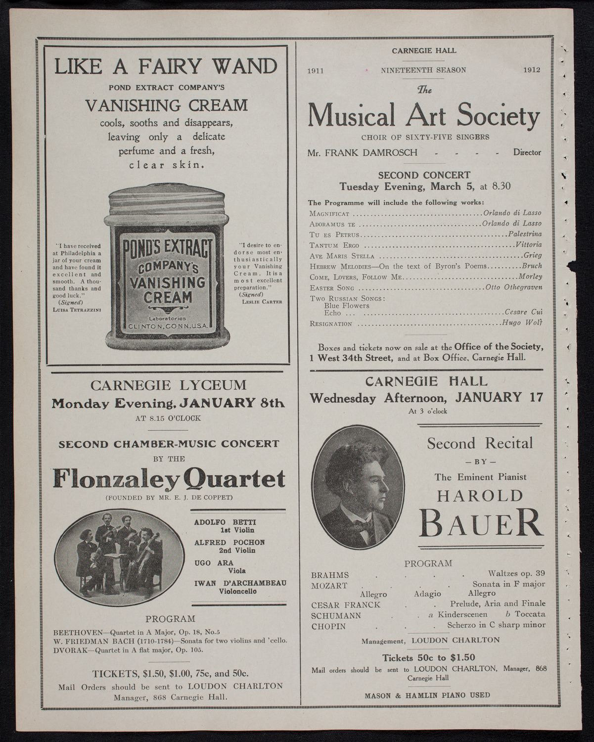 New York Philharmonic, January 4, 1912, program page 8