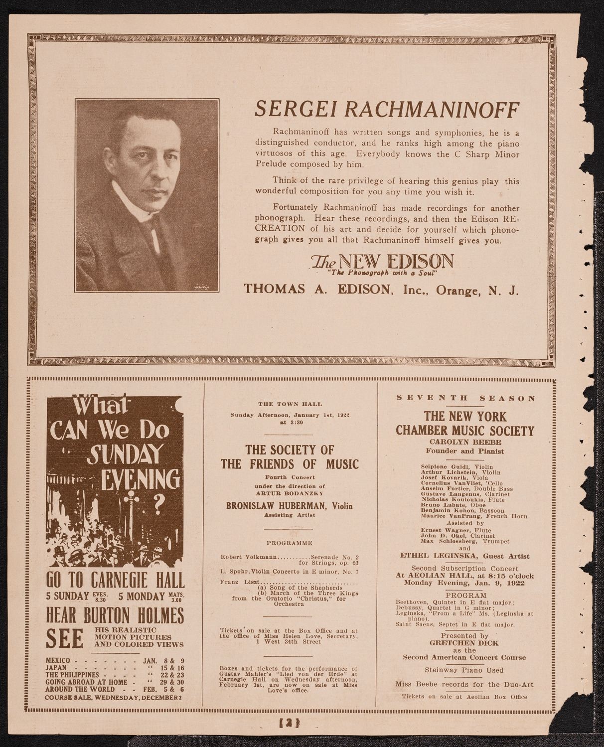 New York Symphony Orchestra, December 30, 1921, program page 2