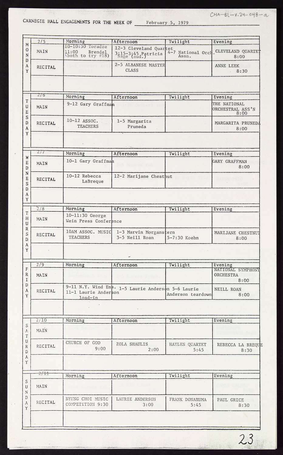 Carnegie Hall Booking Ledger, volume 24, page 48a