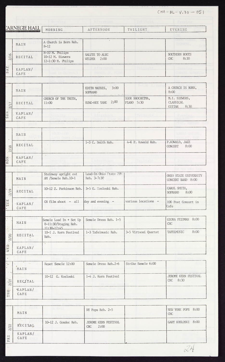 Carnegie Hall Booking Ledger, volume 30, page 51a