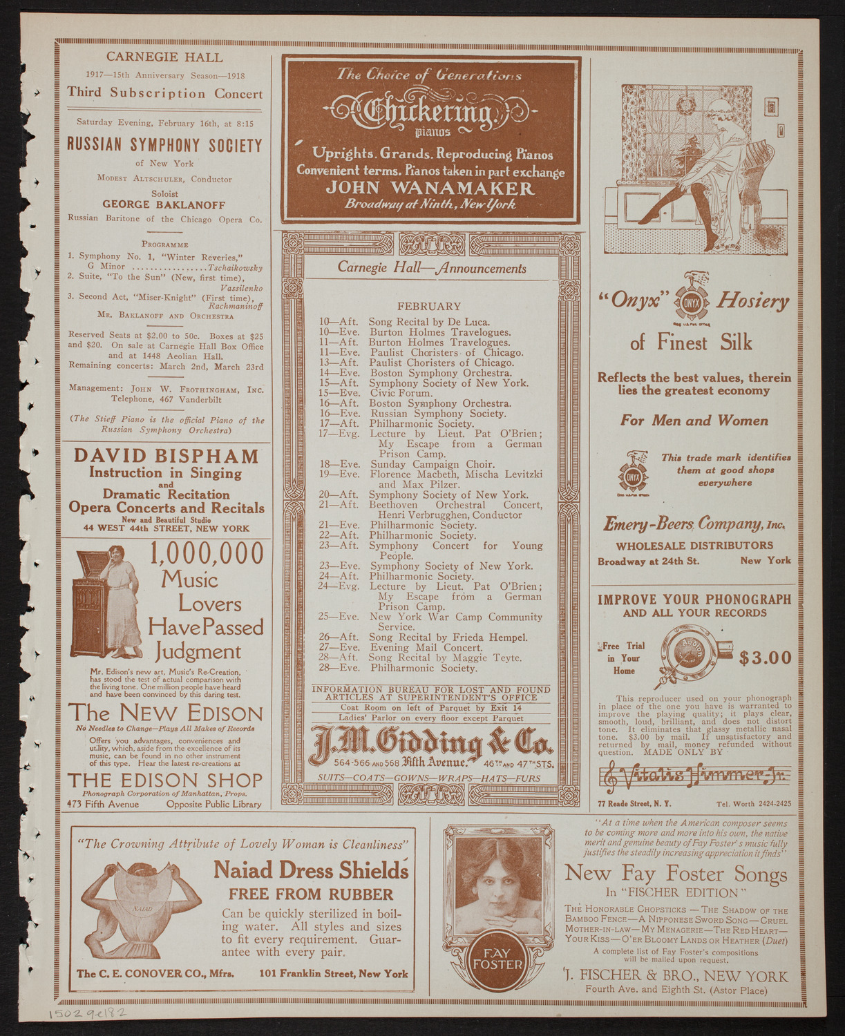 New York Philharmonic, February 9, 1918, program page 3