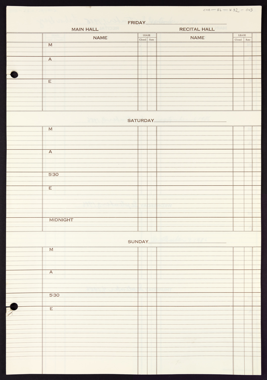 Carnegie Hall Booking Ledger, volume 32, page 3