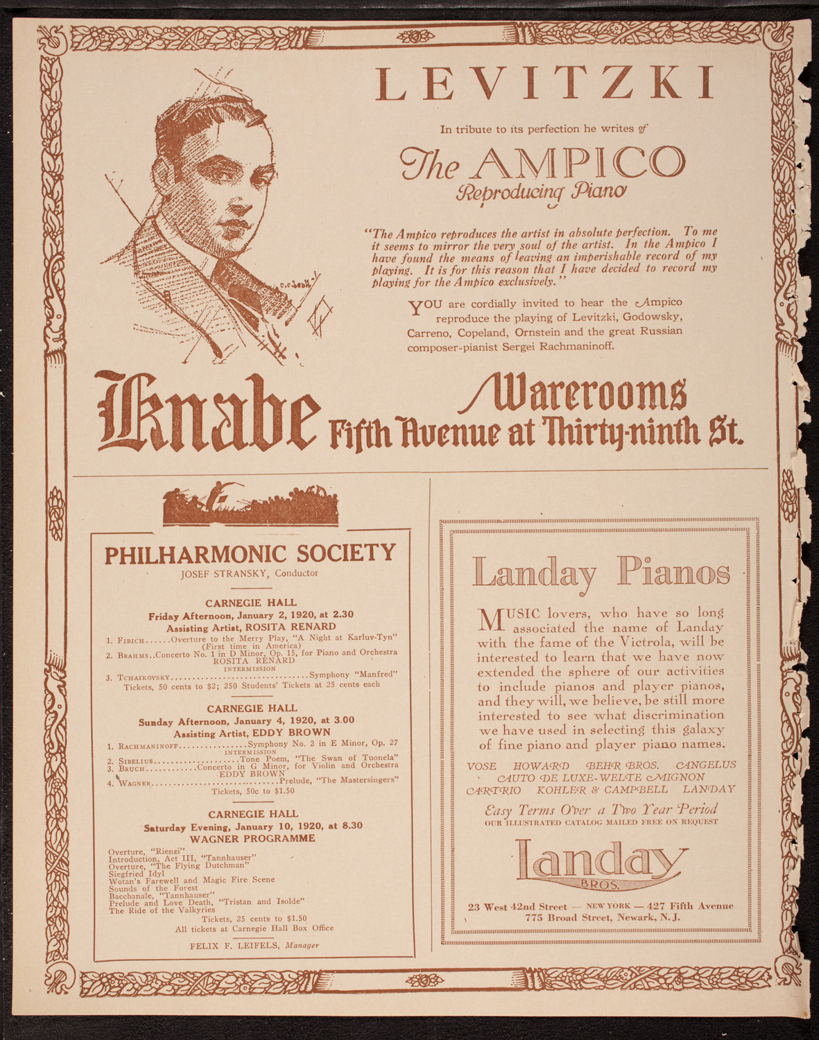 Sergei Rachmaninoff, Piano, December 21, 1919, program page 12