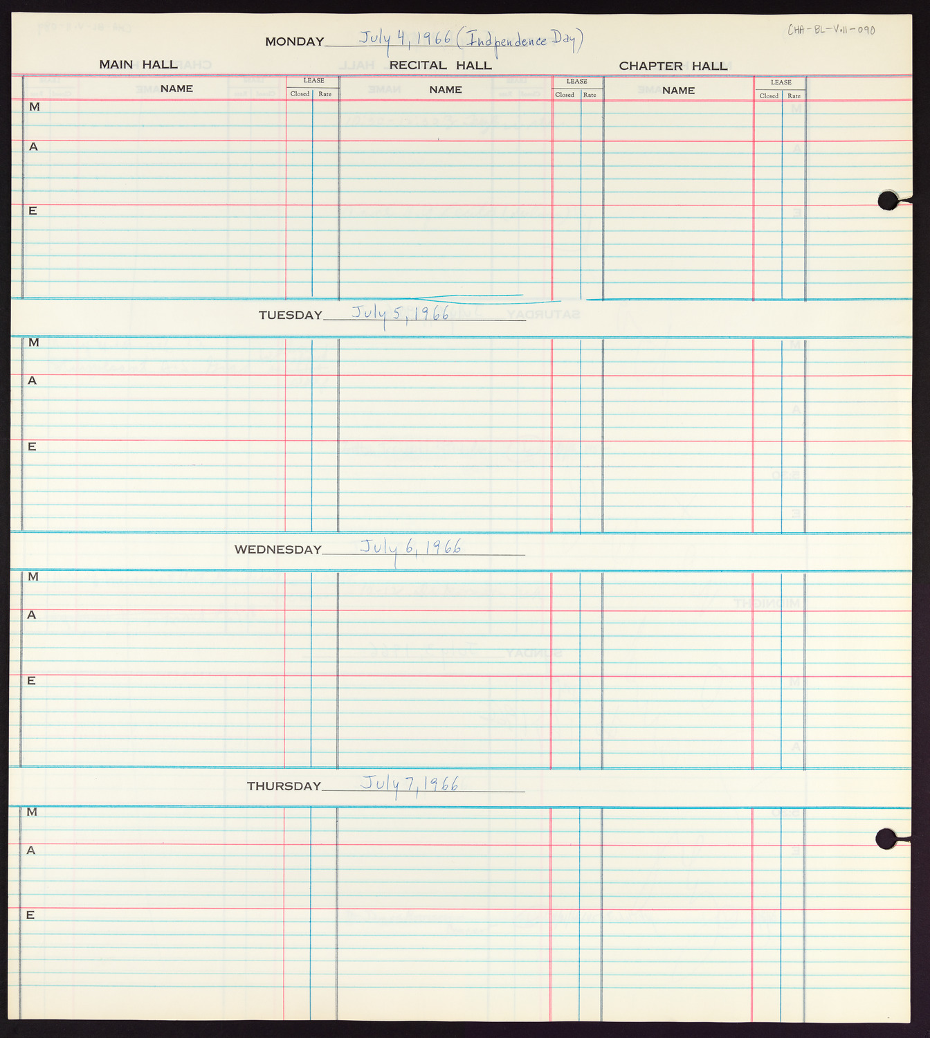 Carnegie Hall Booking Ledger, volume 11, page 90