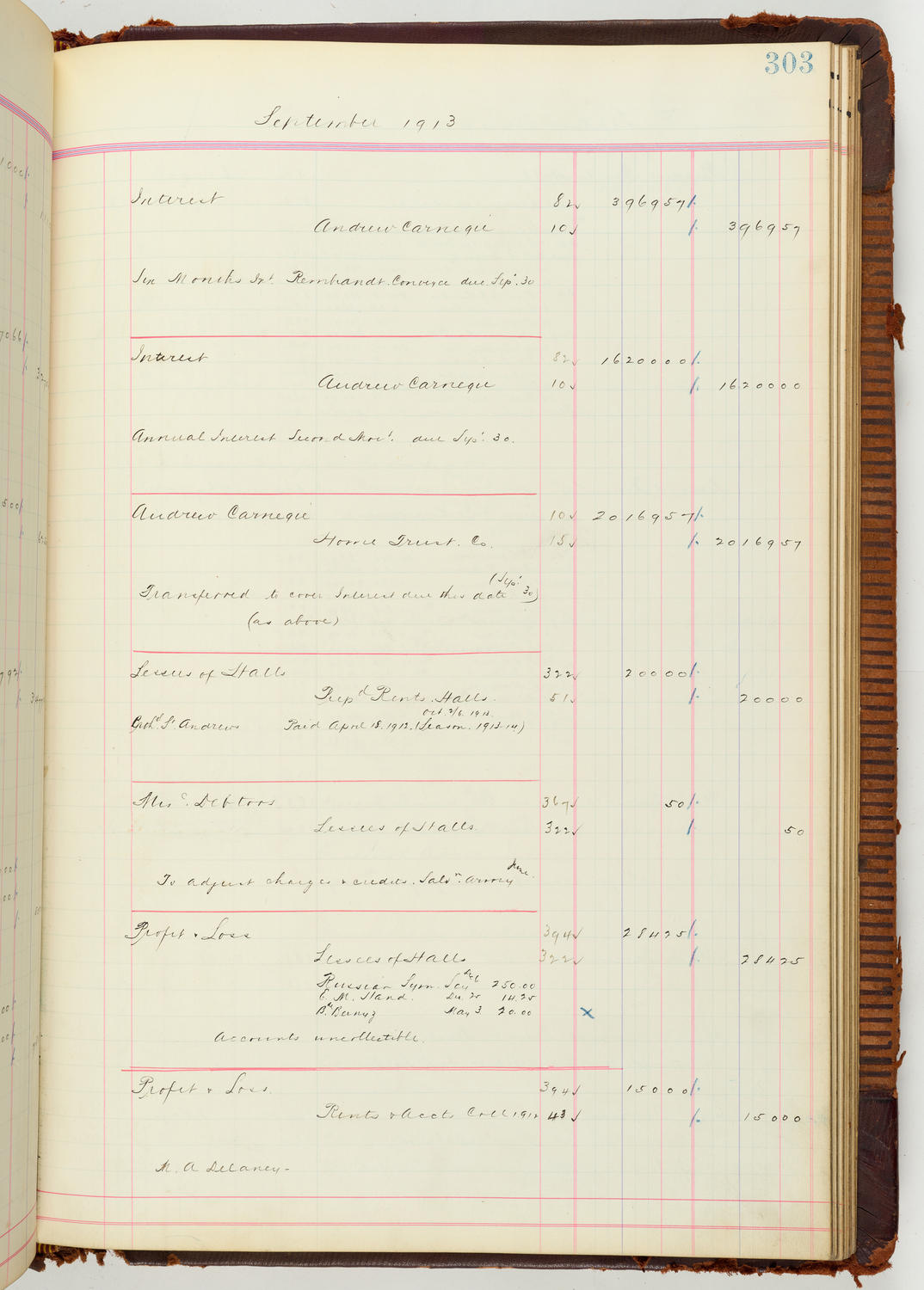 Music Hall Accounting Ledger Journal, volume 7, page 303