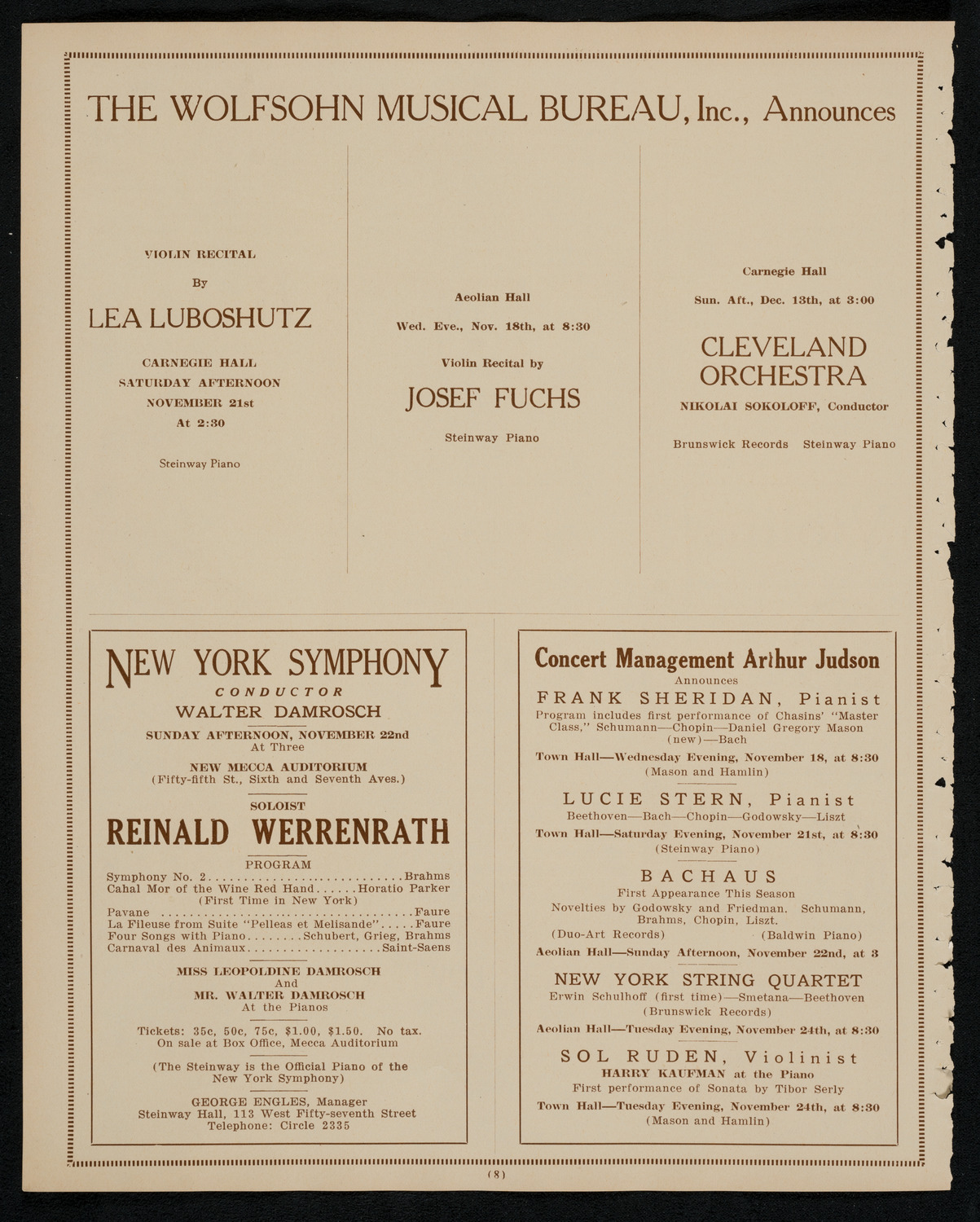 Percy Grainger, Piano, November 16, 1925, program page 8