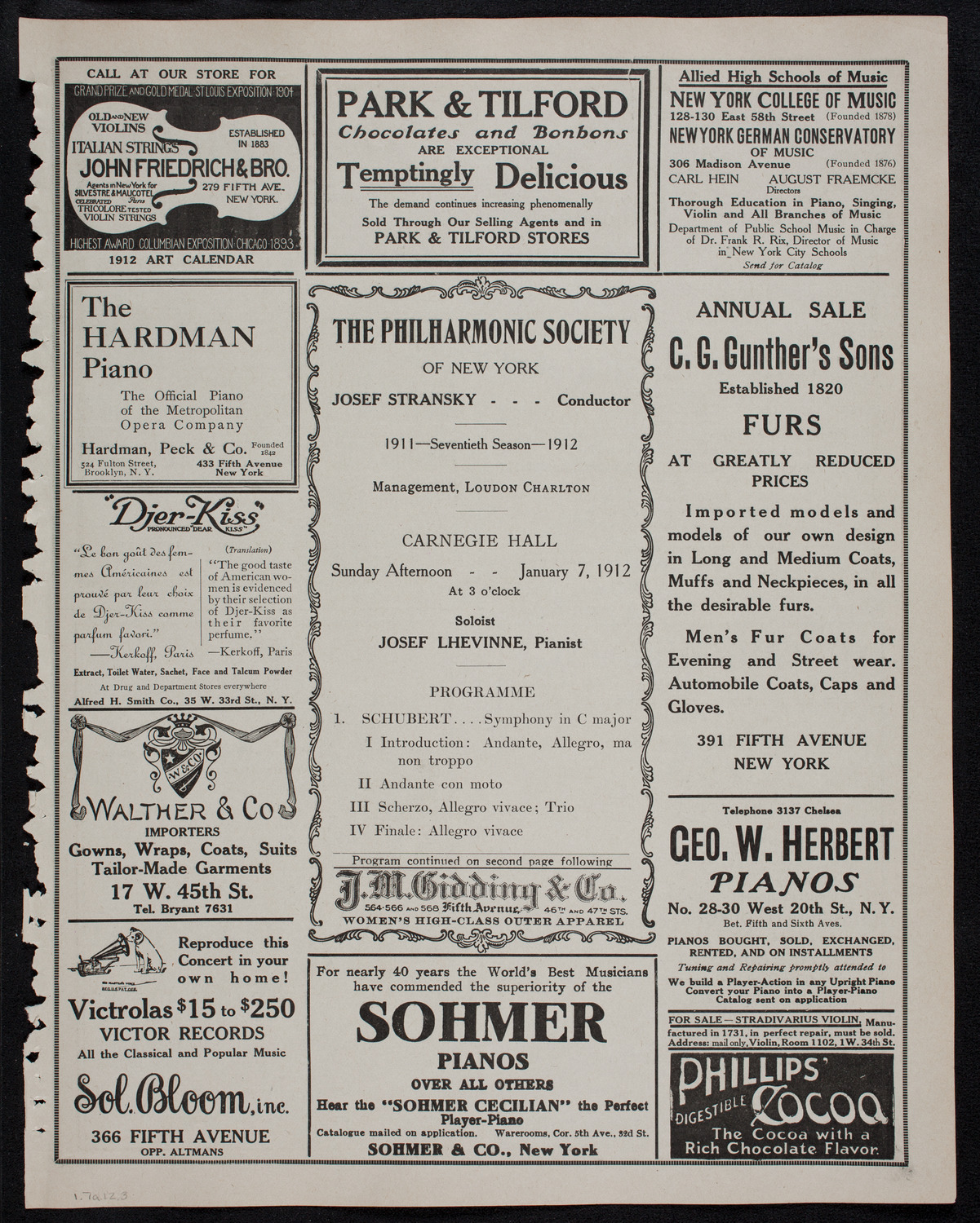 New York Philharmonic, January 7, 1912, program page 5