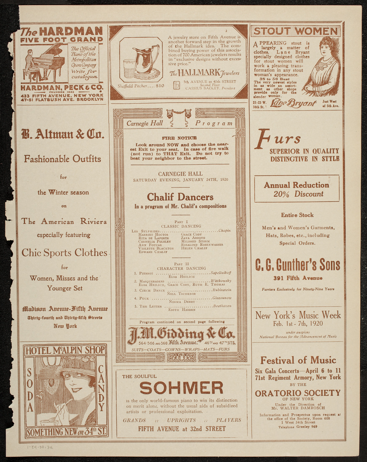 Chalif Dancers, January 24, 1920, program page 5