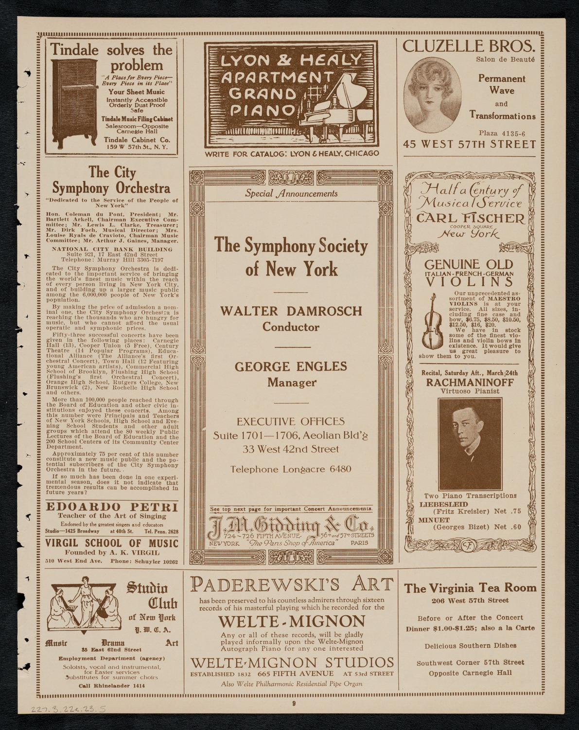 New York Philharmonic, March 22, 1923, program page 9