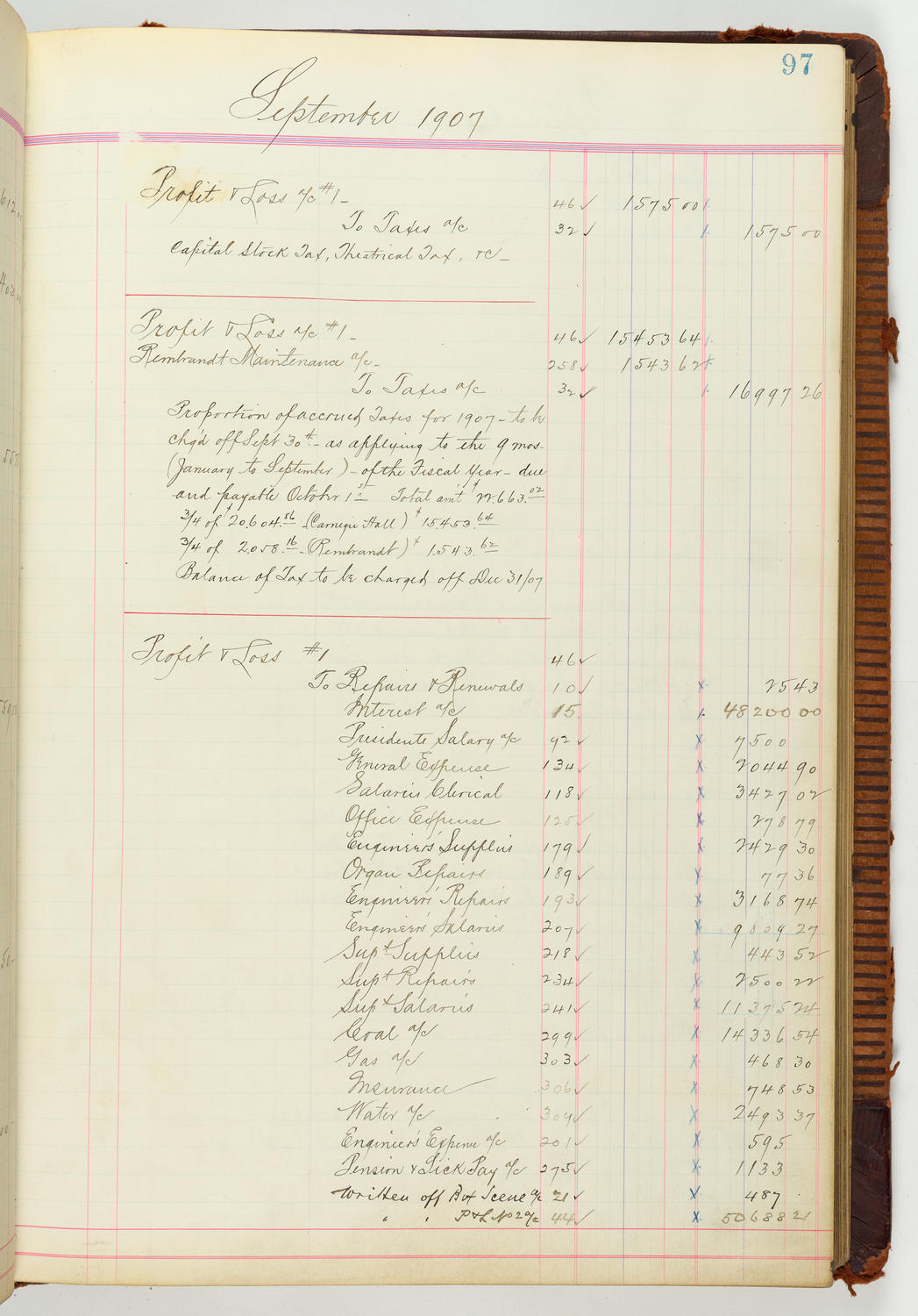 Music Hall Accounting Ledger Journal, volume 7, page 97