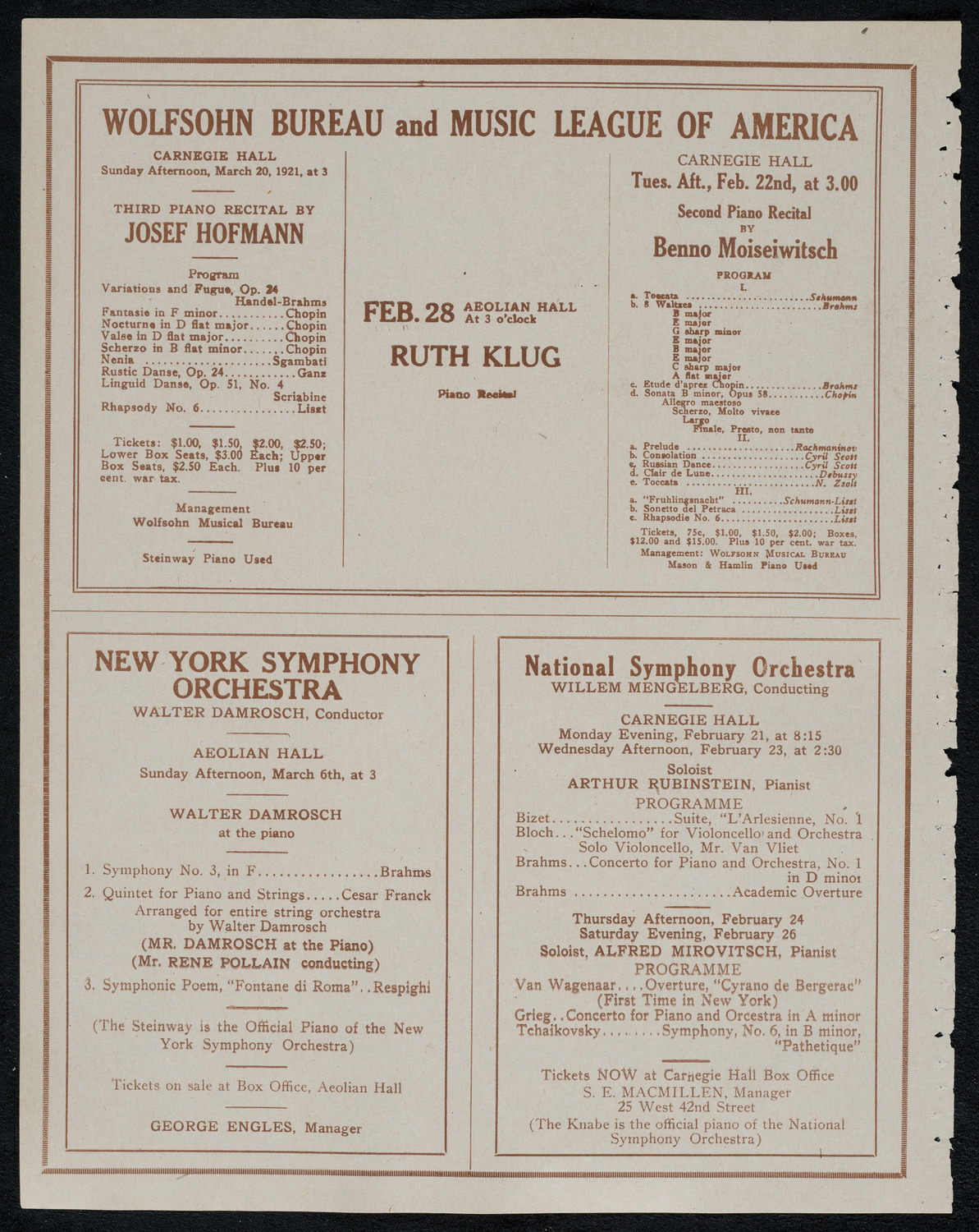 National Symphony Orchestra, February 21, 1921, program page 8