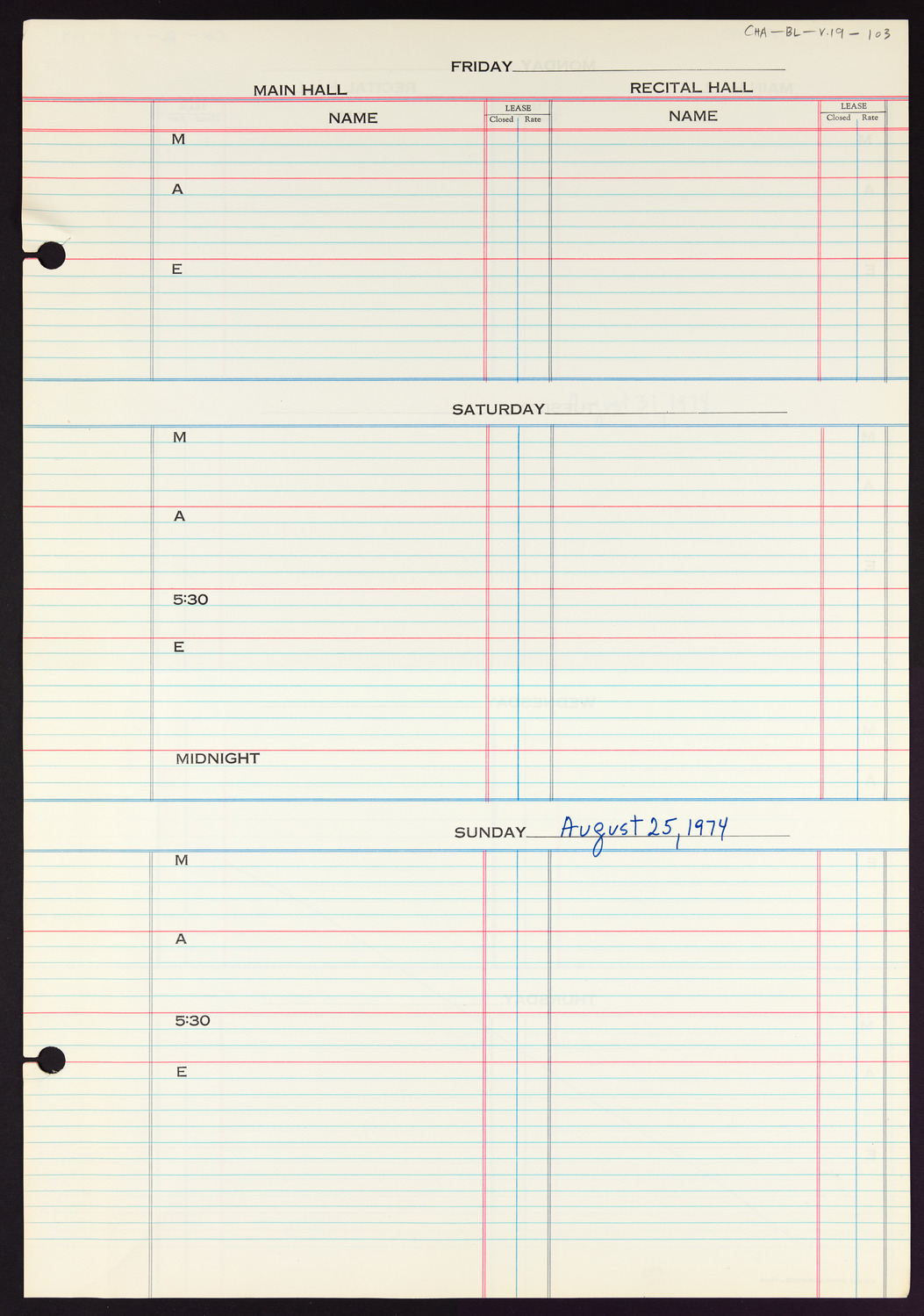 Carnegie Hall Booking Ledger, volume 19, page 103