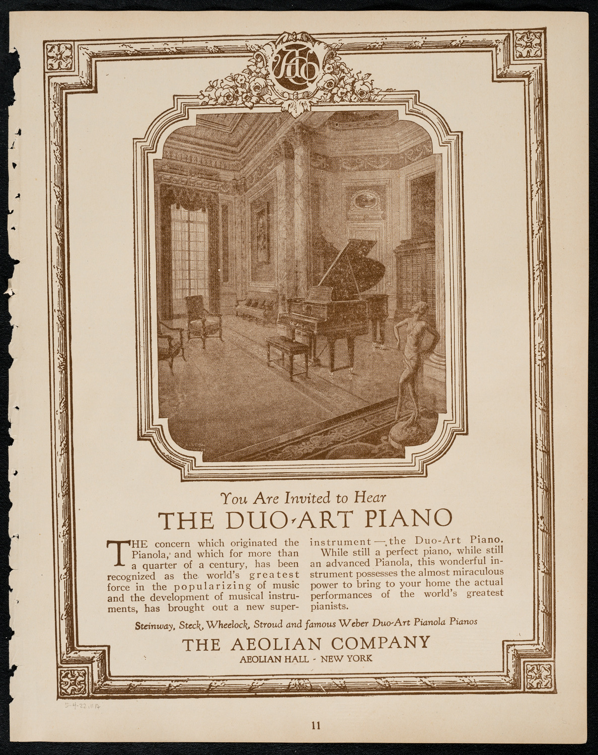 The Ampico Film "Immortalized", May 4, 1922, program page 11