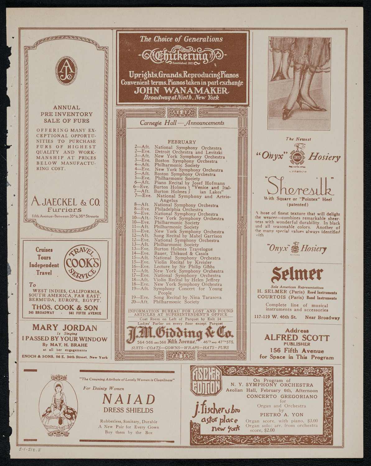 National Symphony Orchestra, February 1, 1921, program page 3