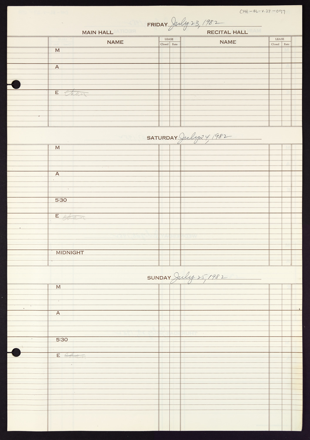 Carnegie Hall Booking Ledger, volume 27, page 97