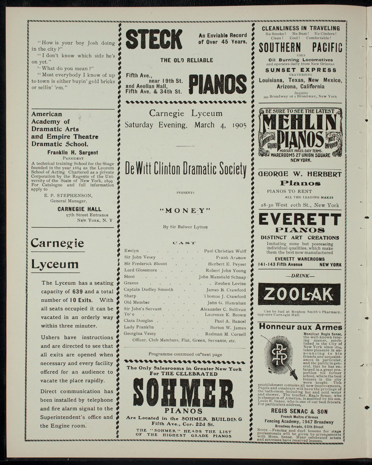 De Witt Clinton Dramatic Society, March 4, 1905, program page 2