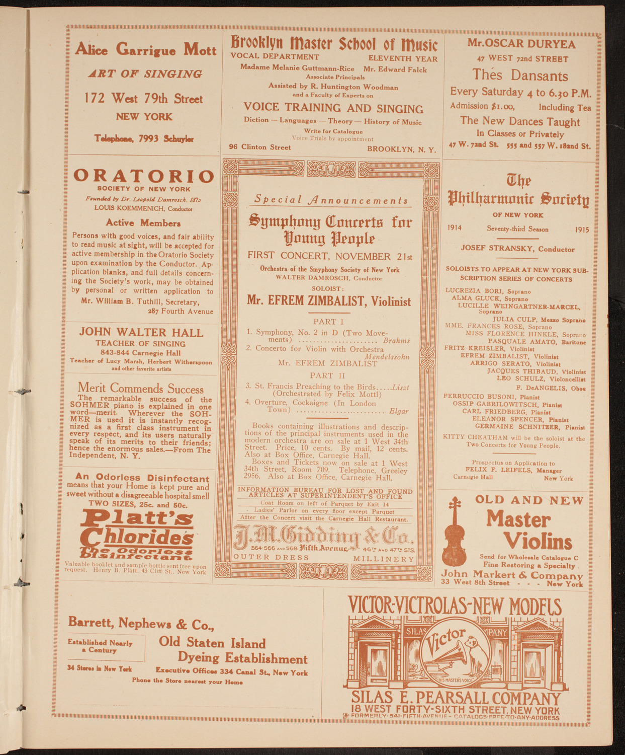 New York Philharmonic, November 12, 1914, program page 9