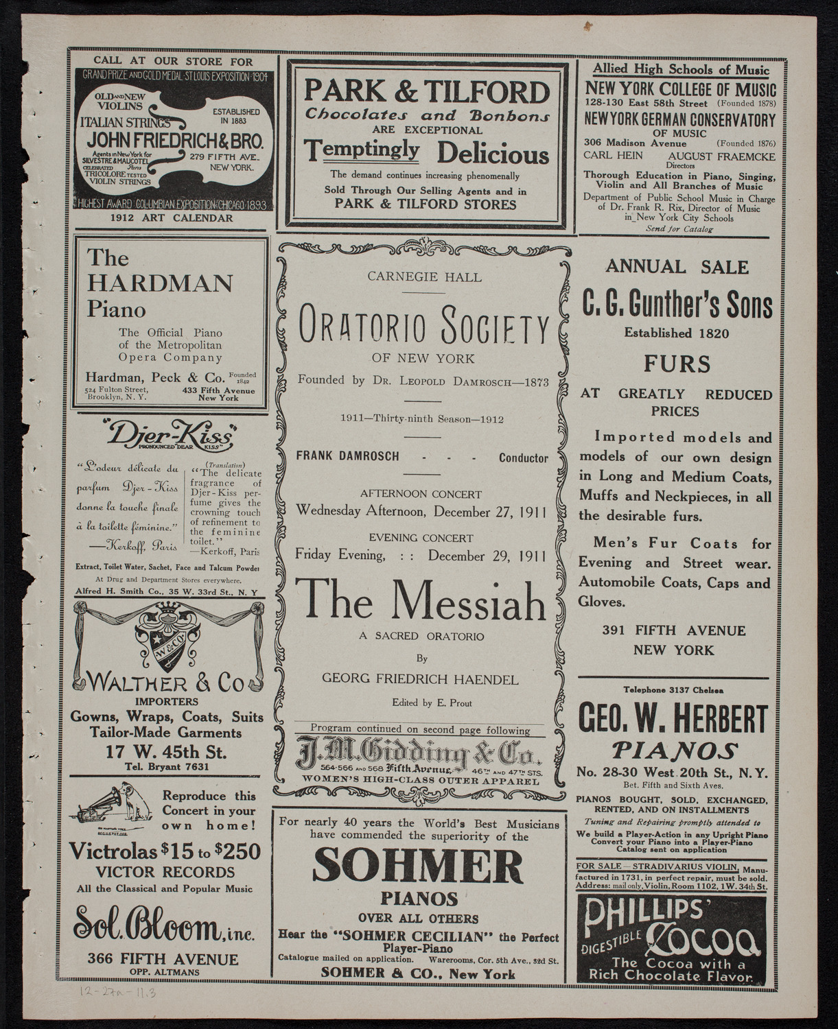 Oratorio Society of New York, December 27, 1911, program page 5