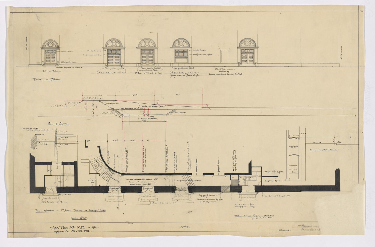 Plan of alteration of 7th Avenue doorways (alt. Plan no. 1052), November 29, 1916