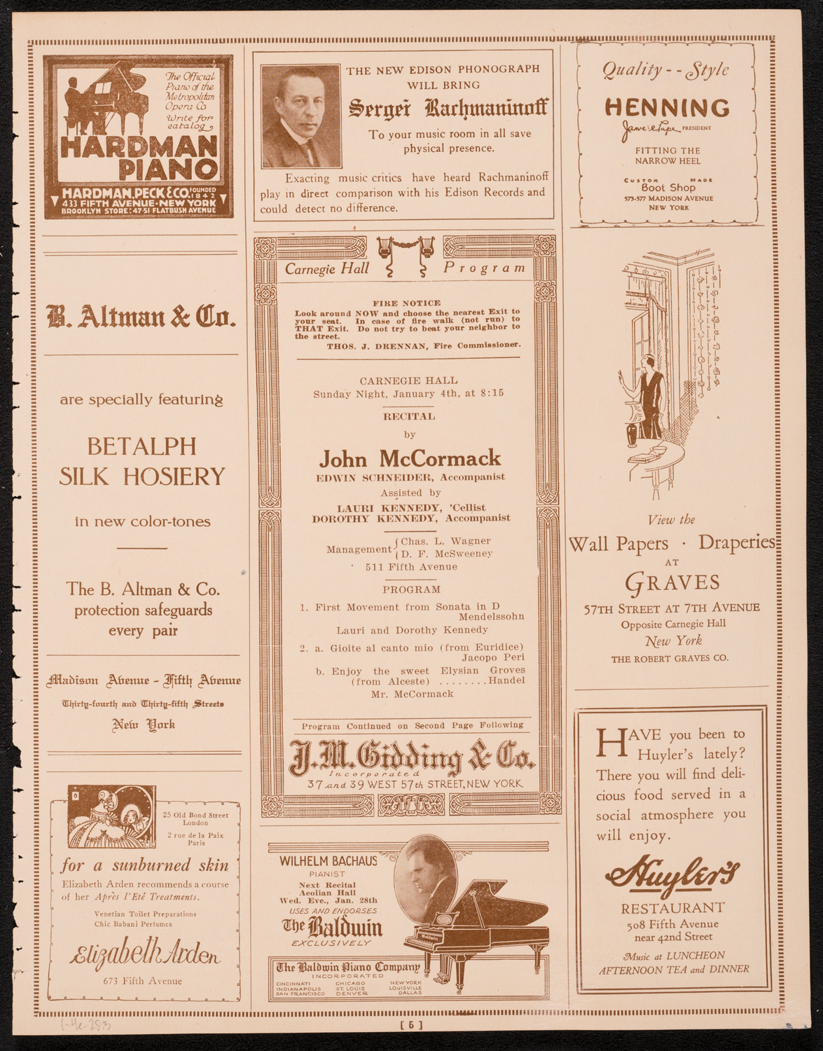 John McCormack, Tenor, January 4, 1925, program page 5