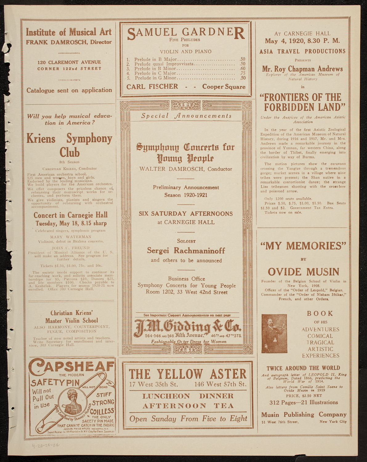 John Corigliano, Violin, April 20, 1920, program page 9