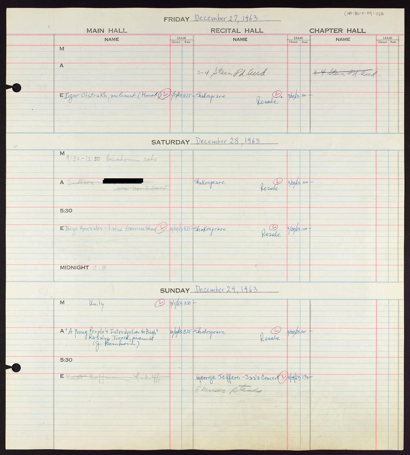 Carnegie Hall Booking Ledger, volume 9, page 35