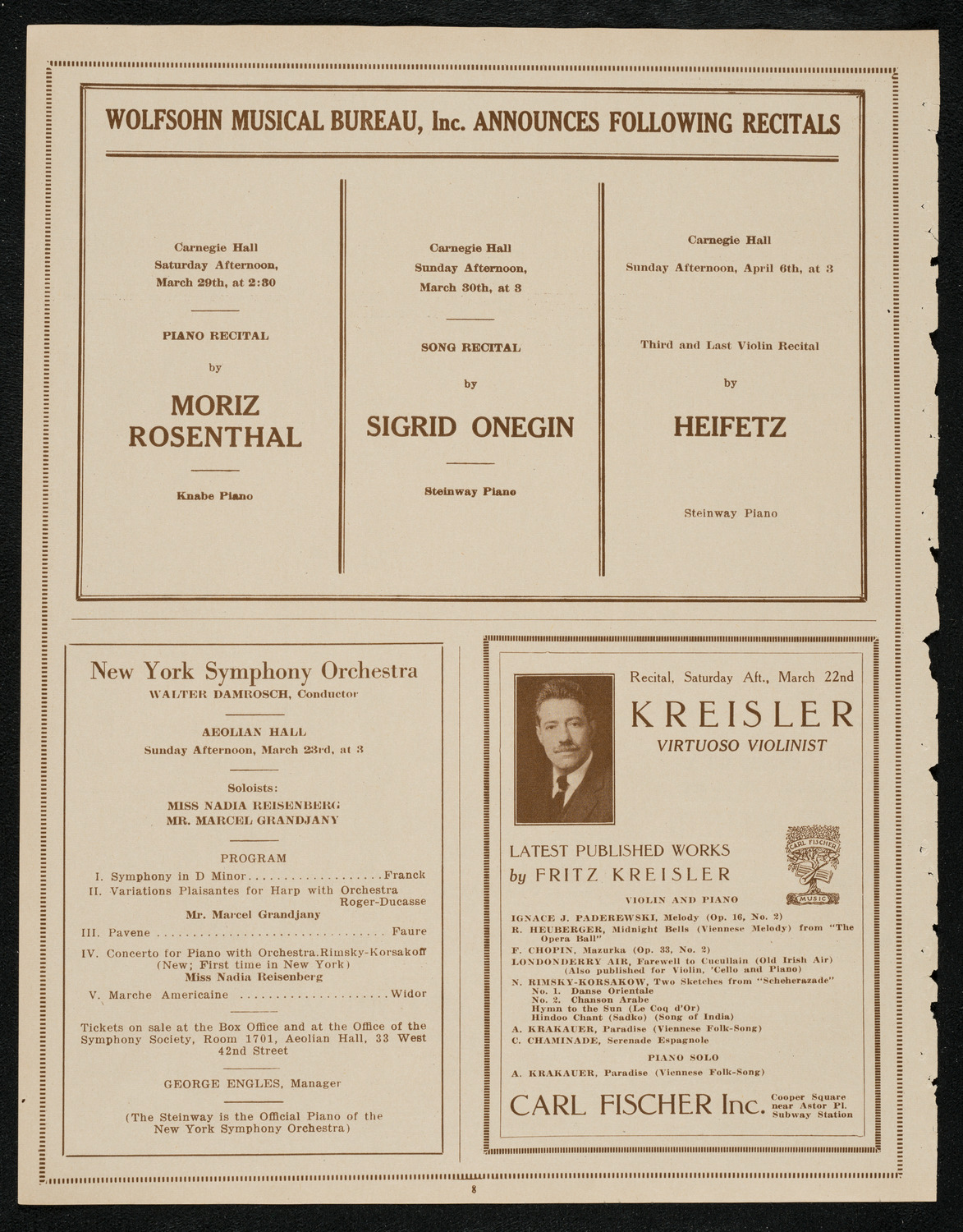 Vladimir de Pachmann, Piano, March 17, 1924, program page 8