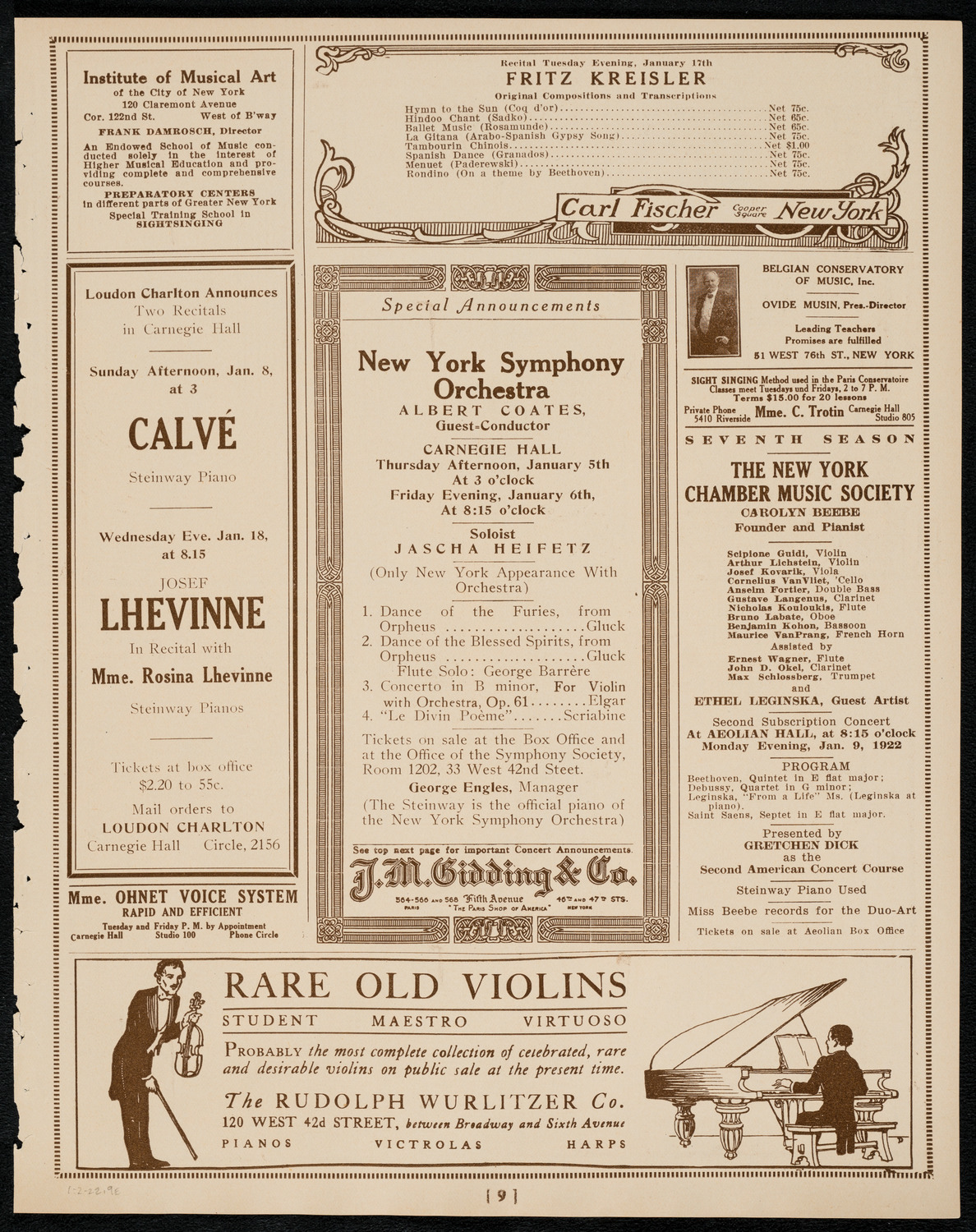 Brahms Memorial featuring Elly Ney and the New York Philharmonic, January 2, 1922, program page 9