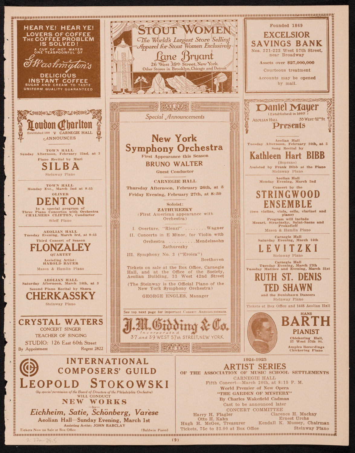 New York Philharmonic, February 22, 1925, program page 9