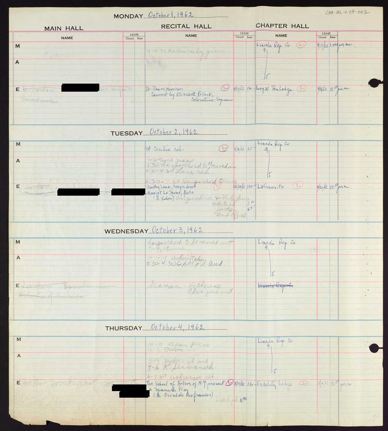 Carnegie Hall Booking Ledger, volume 8, page 2