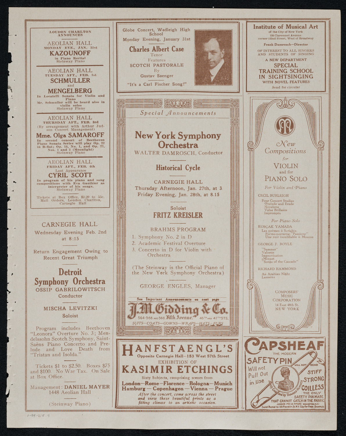 Alfred Cortot, Piano, January 24, 1921, program page 9