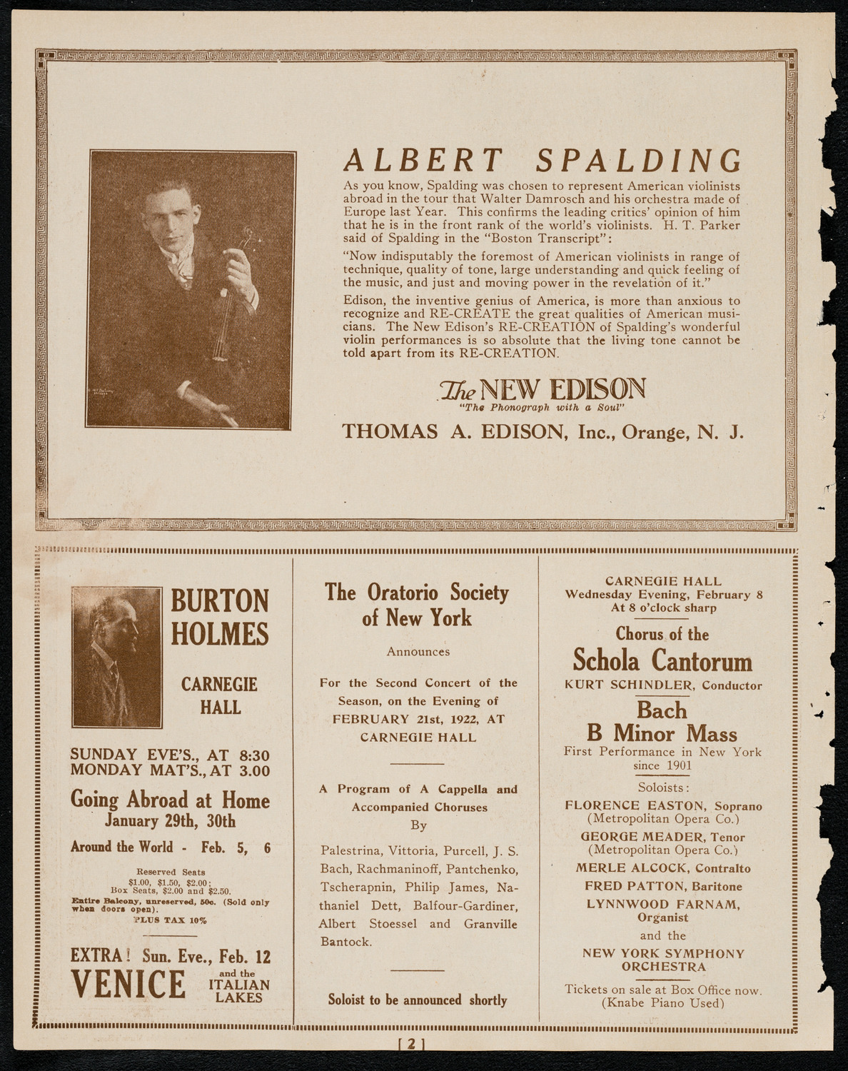 New York Philarmonic, January 26, 1922, program page 2