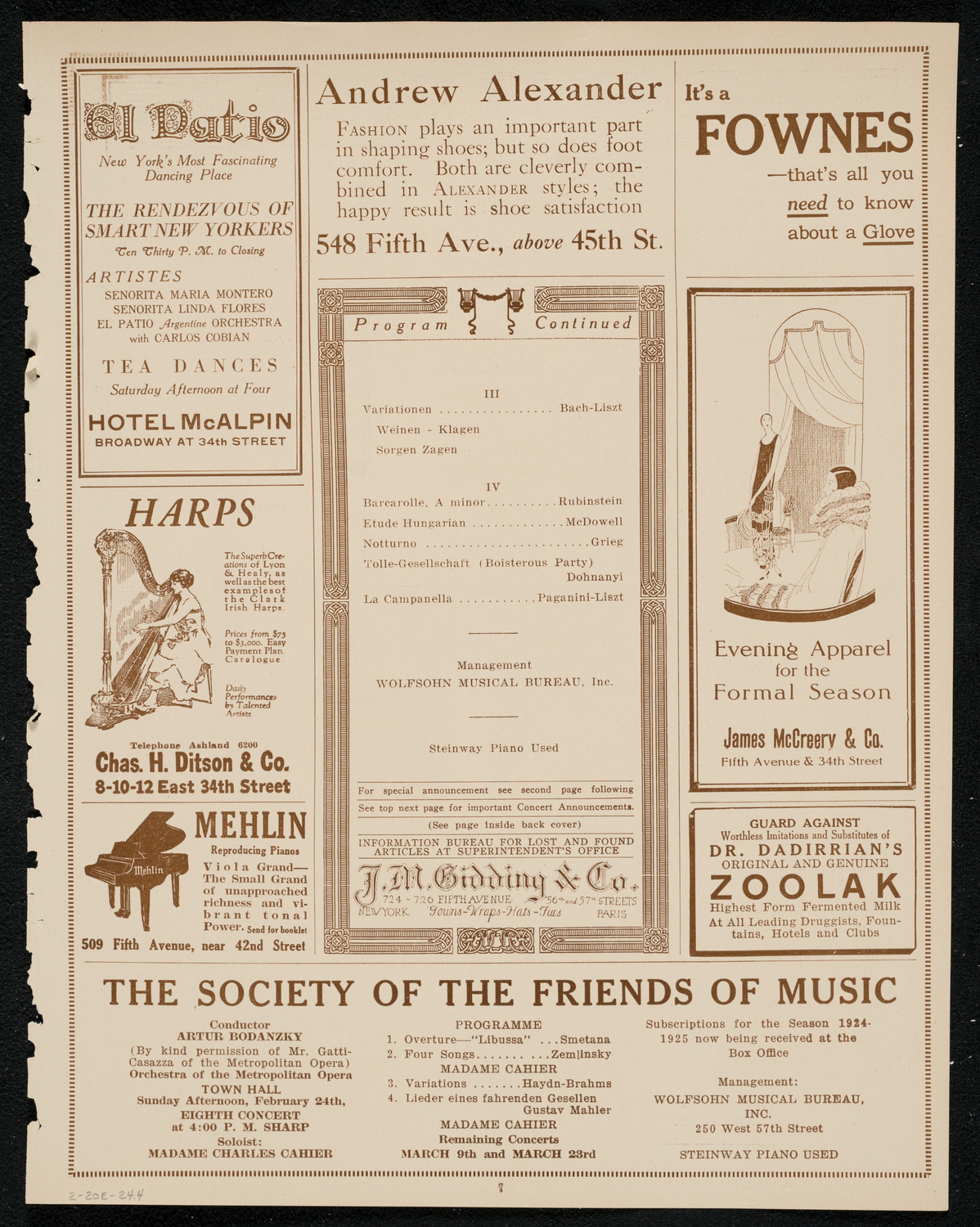 Max Barnett, Piano, February 20, 1924, program page 7