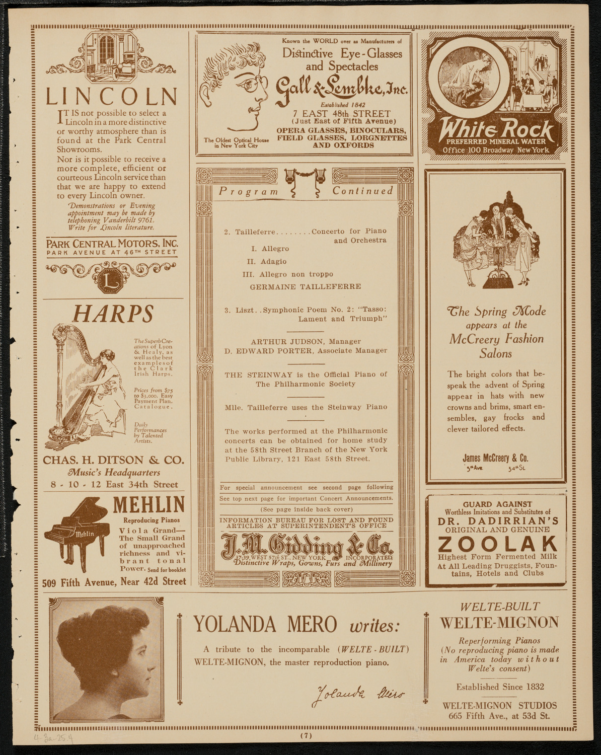 New York Philharmonic, April 3, 1925, program page 7