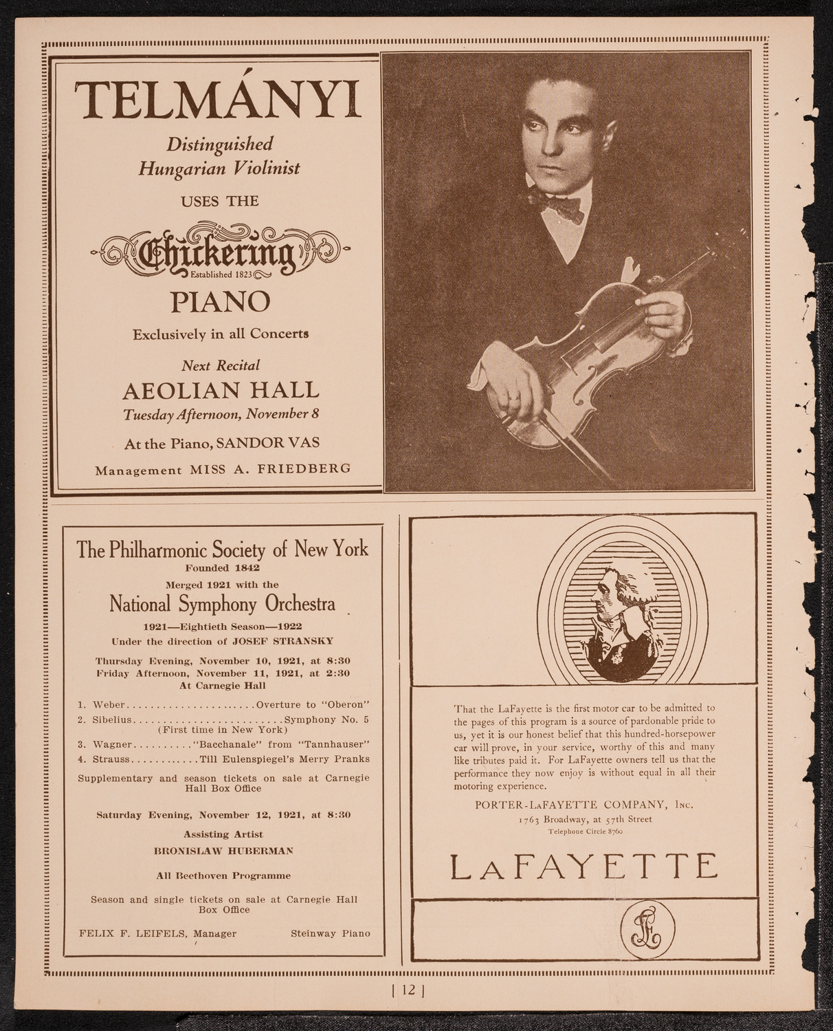 John Corigliano, Violin, November 6, 1921, program page 13