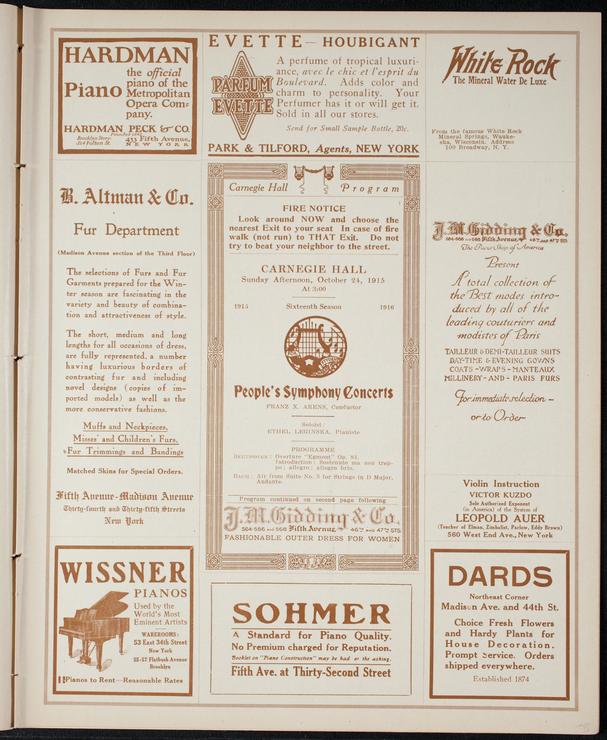 People's Symphony Concert, October 24, 1915, program page 5